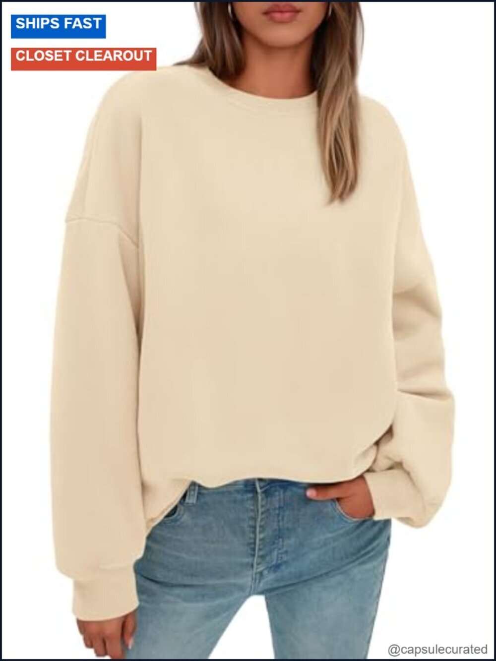 Oversized Crewneck Sweatshirt Fleece Pullover Top Long Sleeve Casual